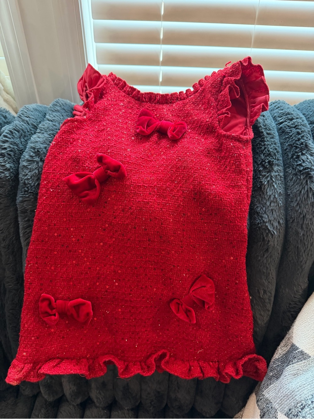 Girls Red Bow Knit Formal Dress
